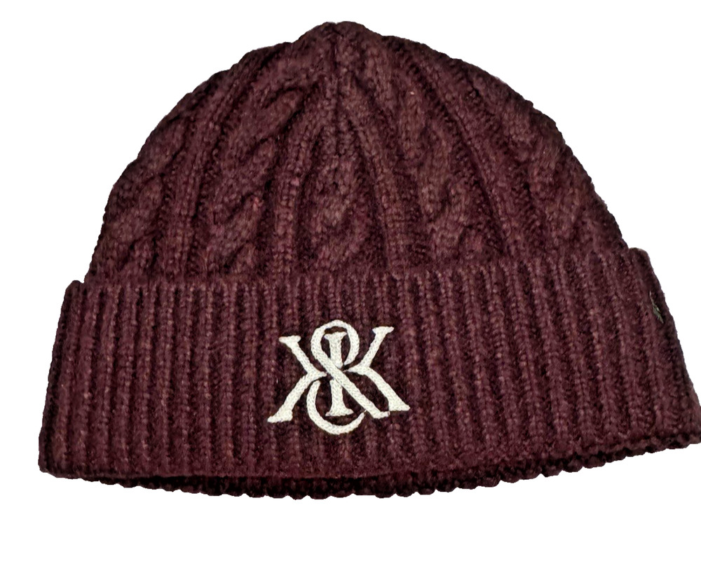 KITH CHAINSTITCH MA BEANIE MAGMA BURGUNDY KNIT HAT ONE SIZE NWT LOGO WOOL BLEND